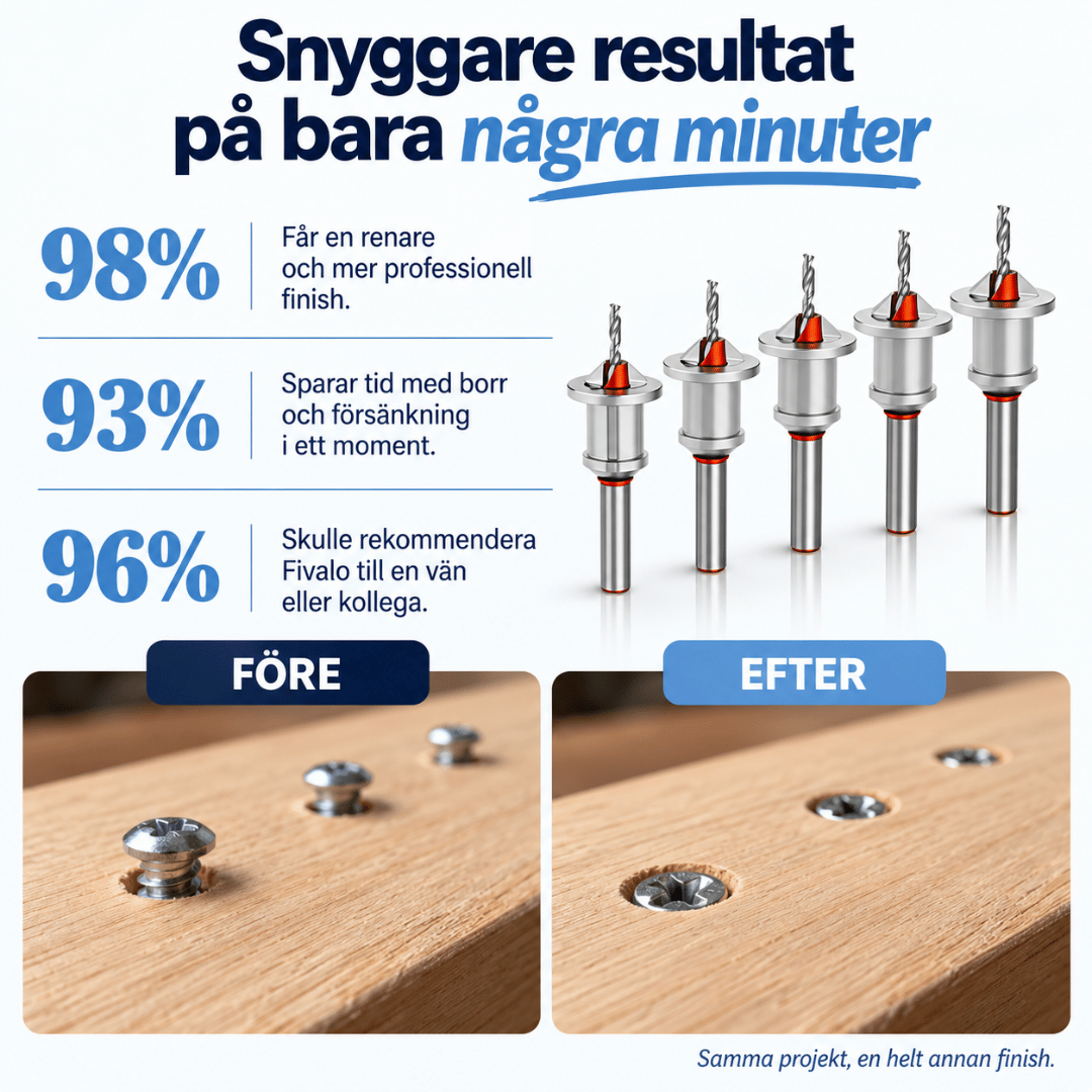 Försänkningsborrset som ger plana skruvar utan att träet spricker